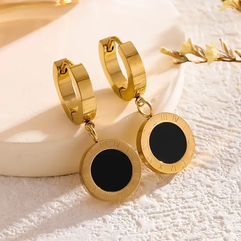 Zeitloses Elegantes Schmuckset in Gold mit Römischen Ziffern – Halskette, Armband & Ohrringe
