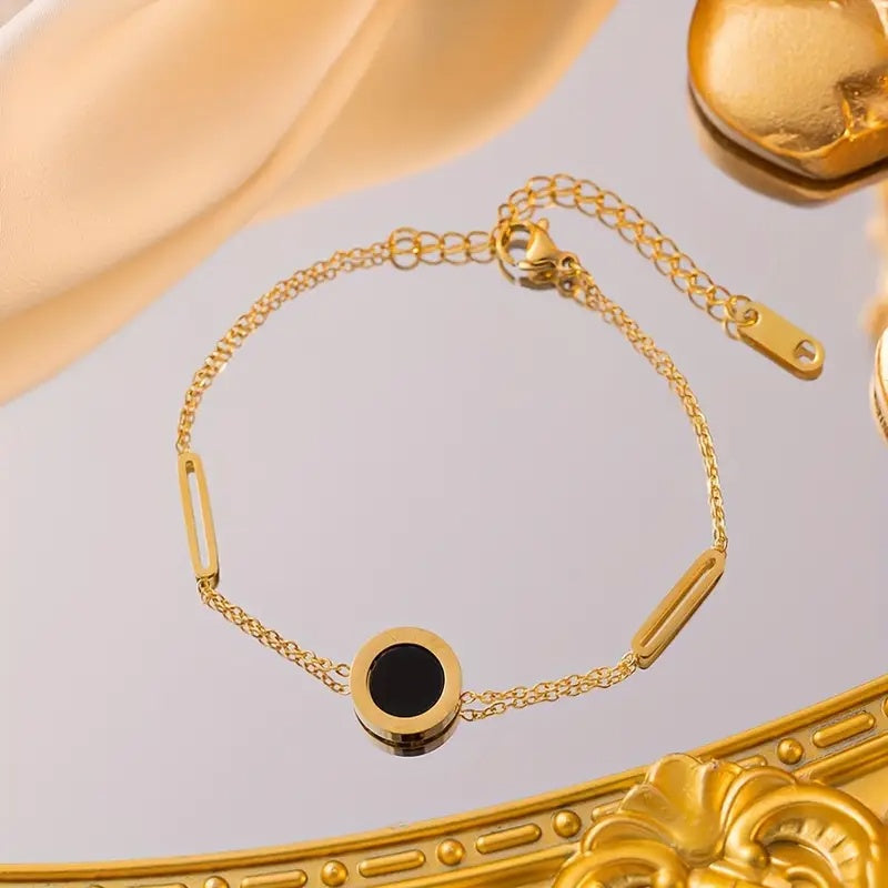 Zeitloses Elegantes Schmuckset in Gold mit Römischen Ziffern – Halskette, Armband & Ohrringe